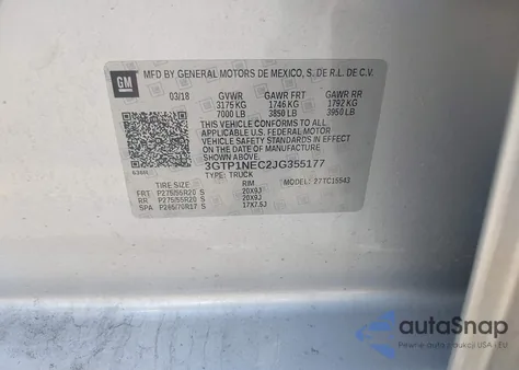 2018 GMC Sierra 1500 Slt z USA, uszkodzony, nr VIN 3GTP1NEC2JG355177